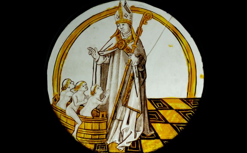 Nicolau de Mira amb tres nens que havia salvat Nicolau de Mira amb tres nens que havia salvat