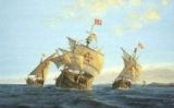 Il·lustració amb les tres naus de l'expedició de Colom Il·lustració amb les tres naus de l'expedició de Colom