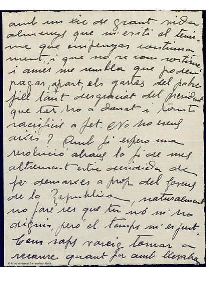 Segona pàgina de la carta a Tarradellas del 22 de gener de 1949 (?) Segona pàgina de la carta a Tarradellas del 22 de gener de 1949 (?)