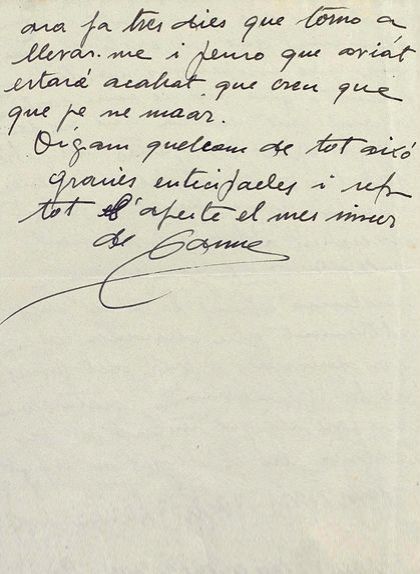 Tercera i última pàgina de la carta a Tarradellas del 22 de gener de 1949 (?) Tercera i última pàgina de la carta a Tarradellas del 22 de gener de 1949 (?)