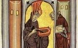 Miniatura del còdex de Wiesbaden en què apareix Hildegarda von Bingen Miniatura del còdex de Wiesbaden en què apareix Hildegarda von Bingen