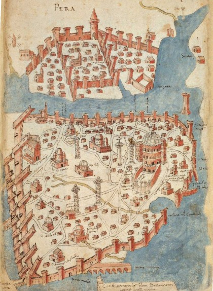 Mapa medieval de Constantinoble, del cartògraf florentí Cristoforo Buondelmonti Mapa medieval de Constantinoble, del cartògraf florentí Cristoforo Buondelmonti