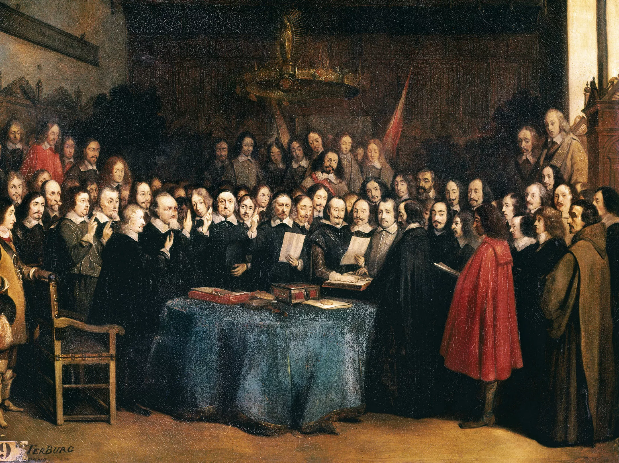Ratificació del tractat de pau signat a Münster el 15 de maig del 1648. Les negociacions havien començat cinc anys abans