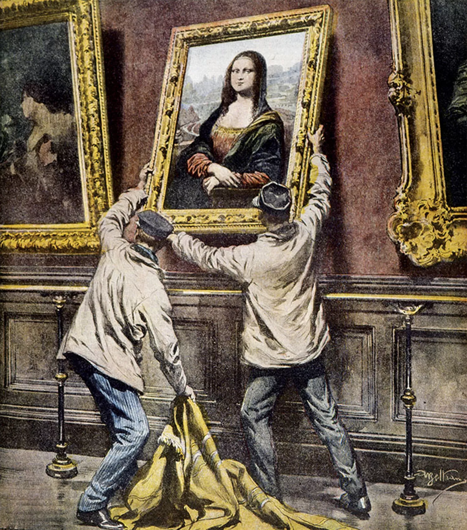 Il·lustració del robatori de la Mona Lisa a 'La Domenica del Corriere' (1911)