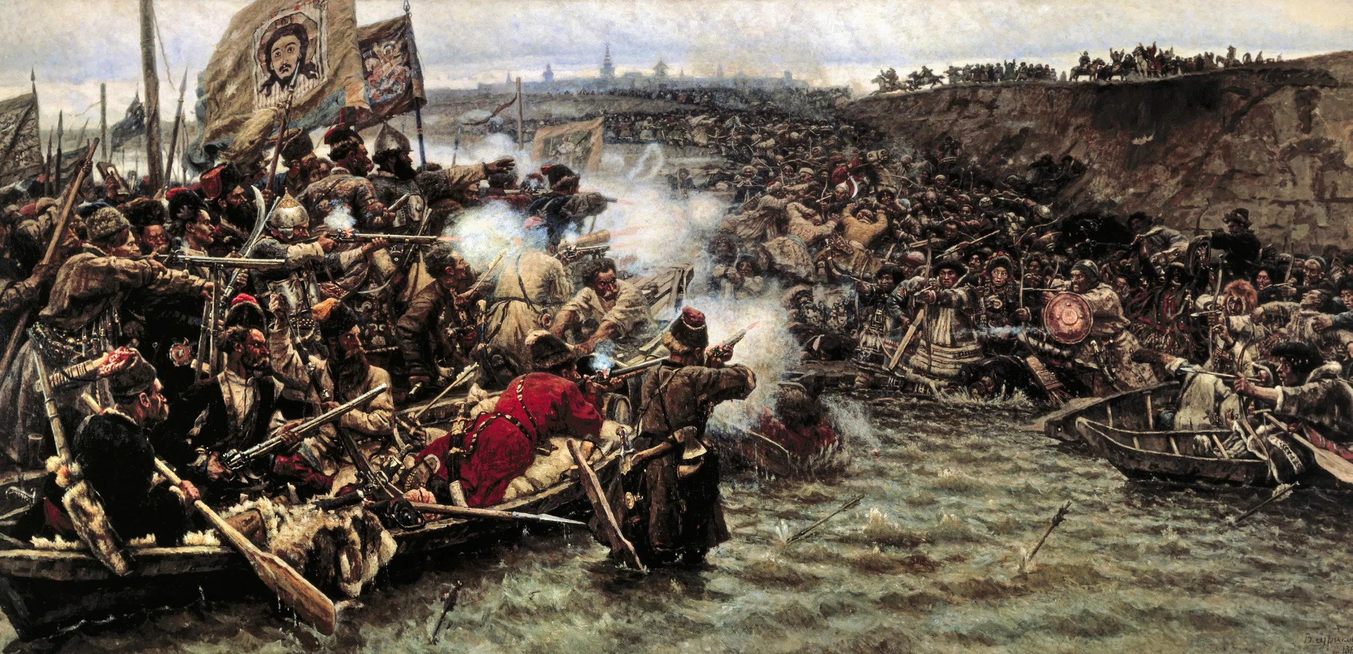 L’exèrcit del temut Iermak Timofèievitx al riu Irtysh al 1582, als inicis de l’expansió russa per les terres siberianes