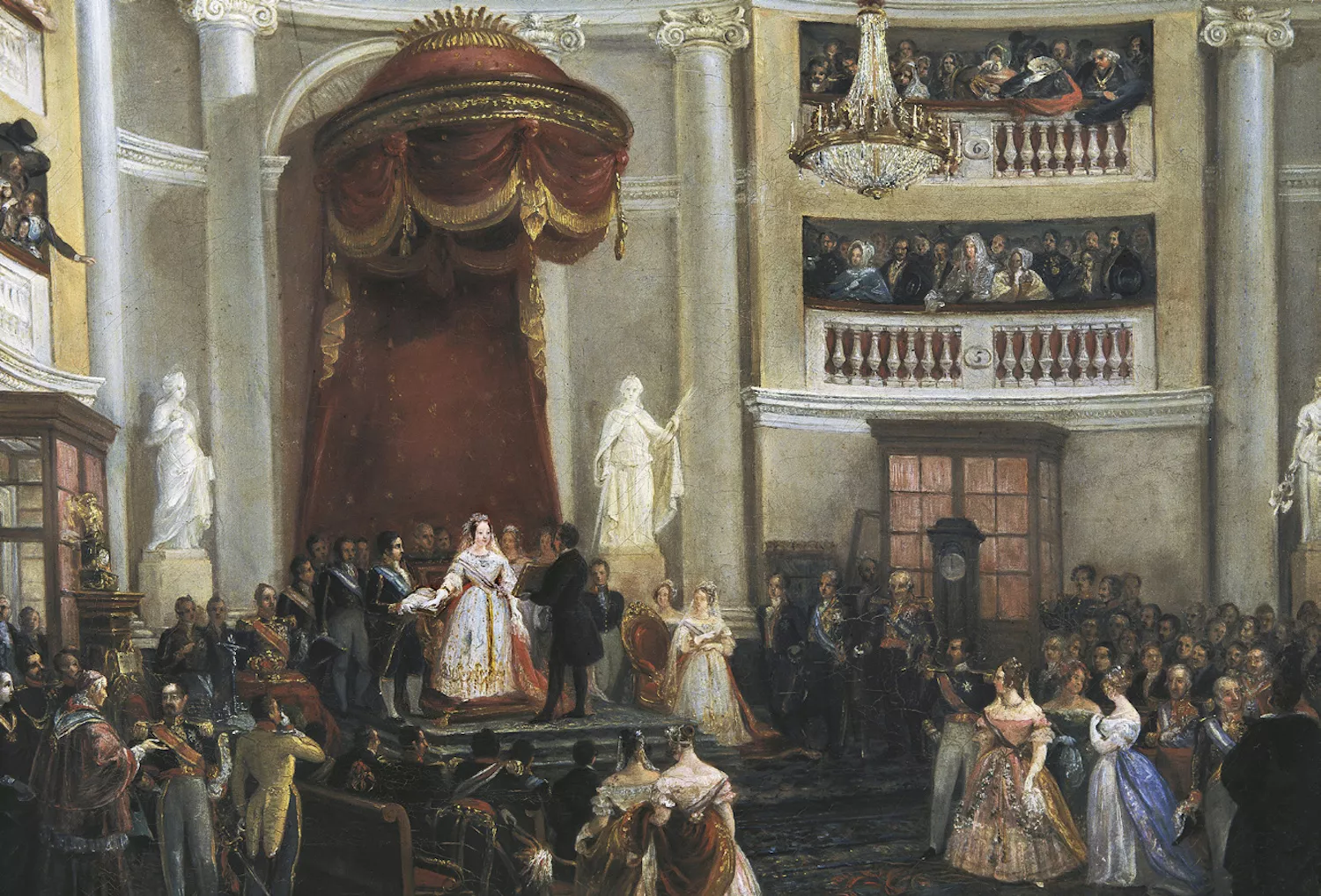 Isabel II jura la constitució al Senat. Prim sempre va considerar els Borbó com un dels principals obstacles a l’hora de modernitzar Espanya