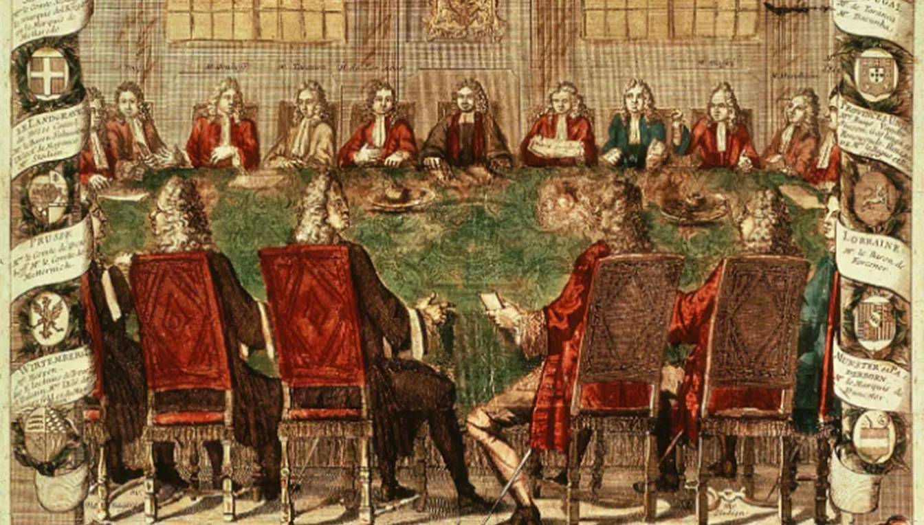 Signants del Gran Pacte d'Europa en un almanac del 1714