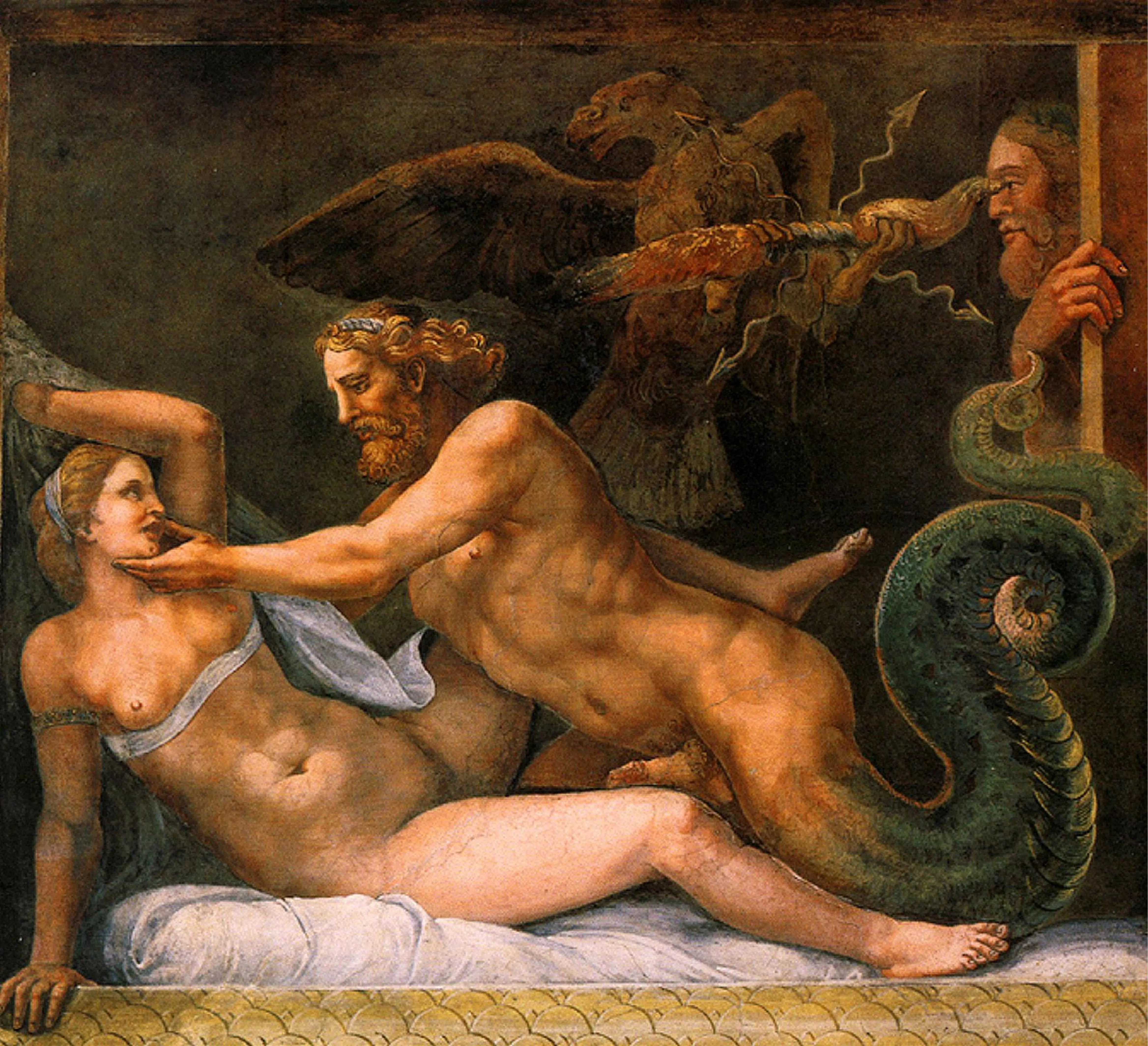 Segons explica la llegenda, Olímpia va ser temptada per Júpiter, amb cos de serp