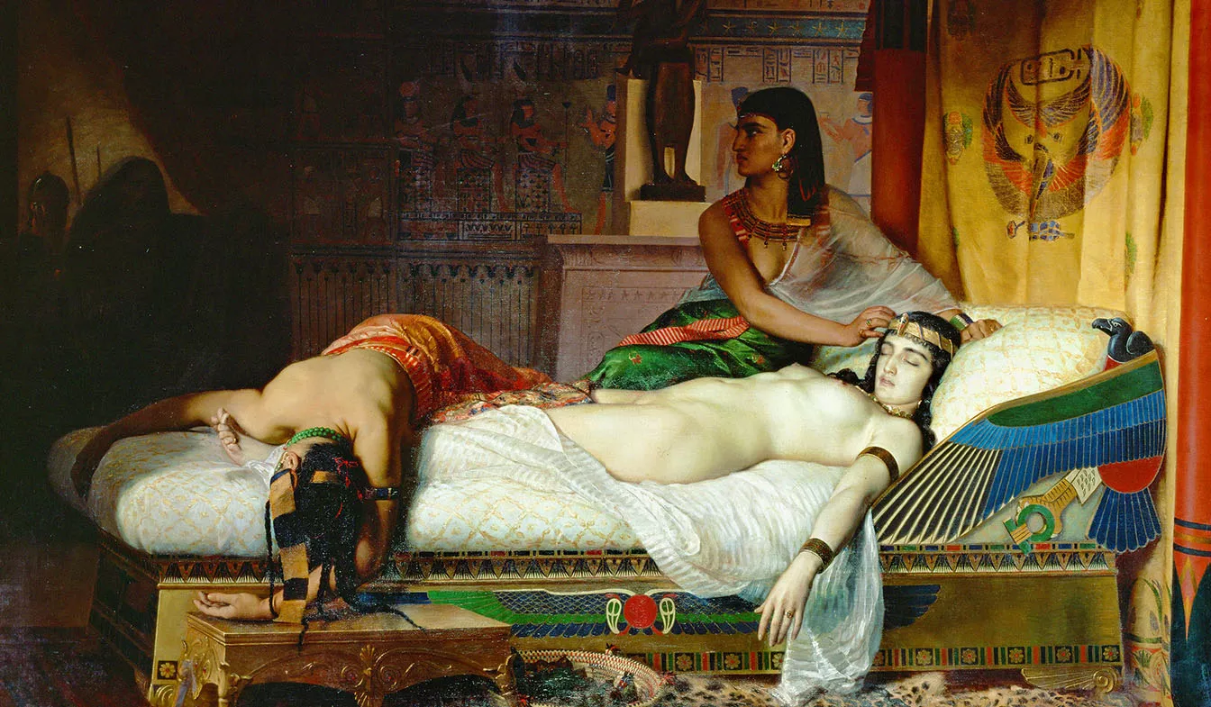 Eira i Carmion, les dues serventes de Cleòpatra, van ser testimonis de la seva mort i després també es van suïcidar, tal com escenifica aquest oli de Jean-André Rixens