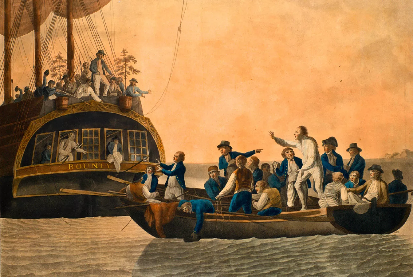 L'objectiu dels tripulants de la nau anglesa Bounty era aconseguir plançons de l'arbre del pa dels polinesis. Un aixecament a bord, però, endarreriria els plans