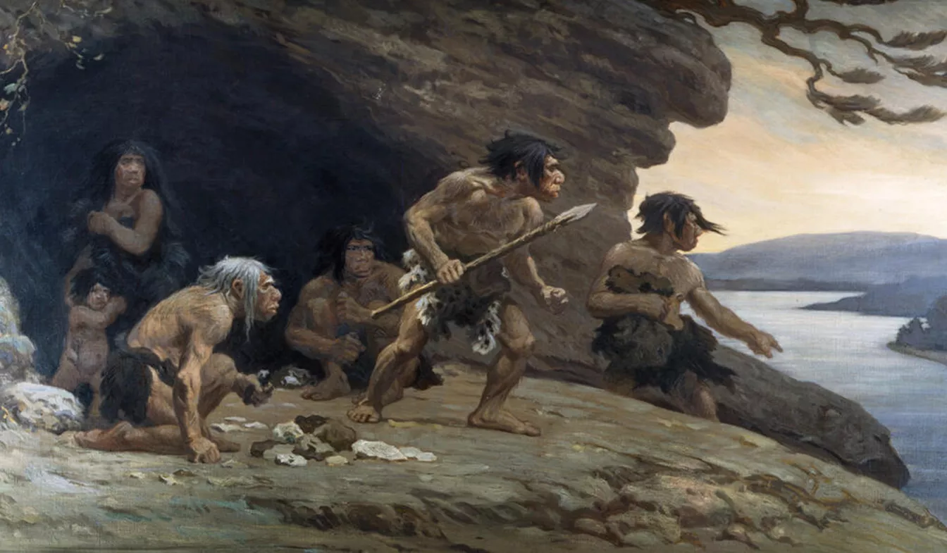 Reconstrucció artística de 1920 de neandertals de Le Moustier