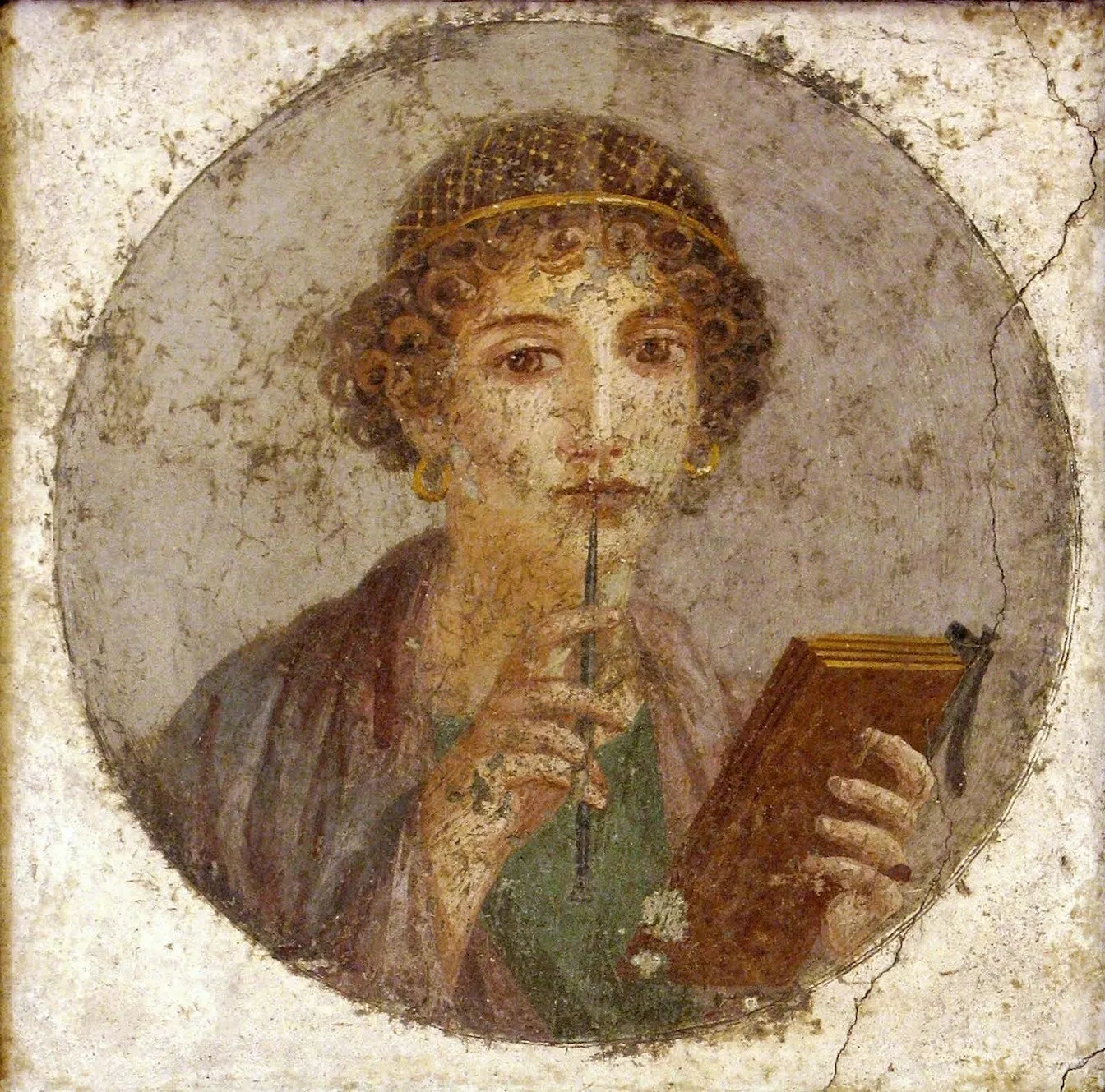 Representació de Safo amb un estilet romà i tauletes de cera