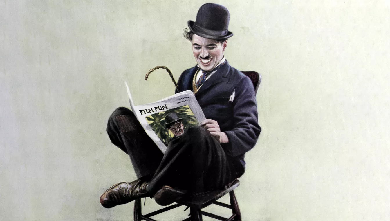 Il·lustració de Charlie Chaplin llegint la revista 'Film Fun'