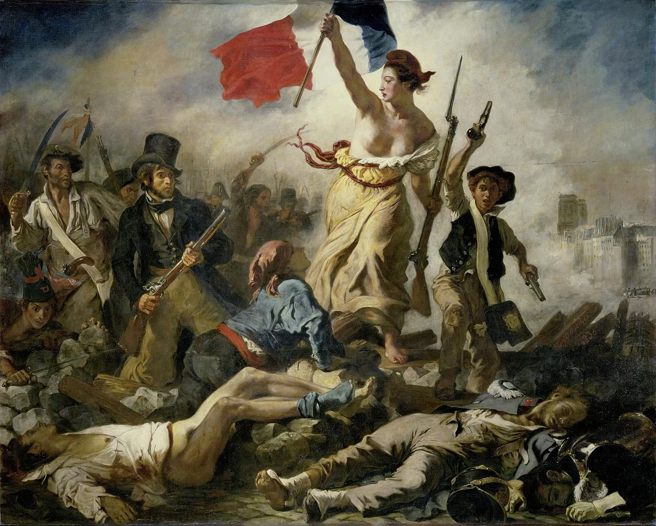 Aquest oli sobre llenç de Delacroix representa un alçament a París en el qual ciutadans de totes les classes socials són guiats per la figura al·legòrica de la llibertat