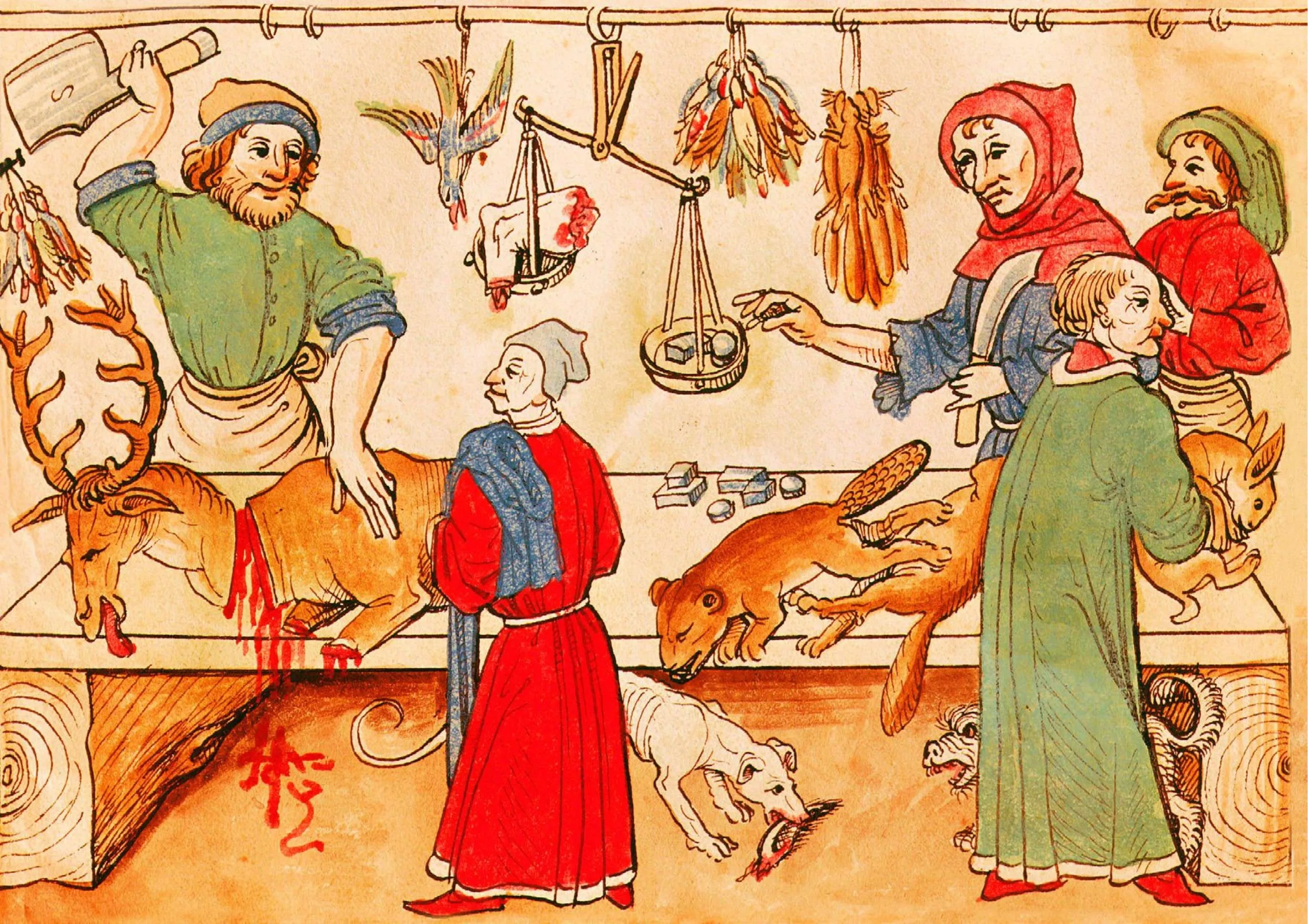 Parada de carn de caça en un dibuix del segle XV