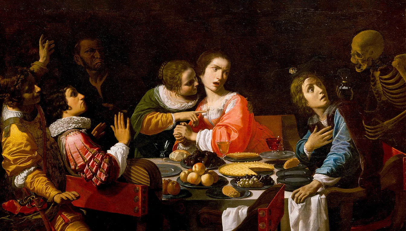 Aquest quadre de Giovanni Martinelli, ‘La mort ve a la taula del banquet’, mostra la por de morir enverinat, al segle XVII