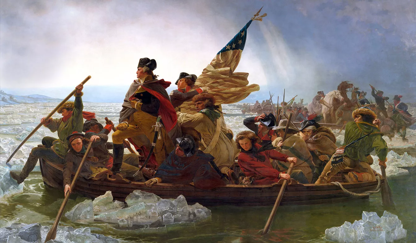 George Washington creua el riu Delaware amb les seves tropes. Amb aquesta acció, la nit del 25 de desembre del 1776, es va iniciar un reeixit atac sorpresa sobre l’enemic a Trenton (Nova Jersey)