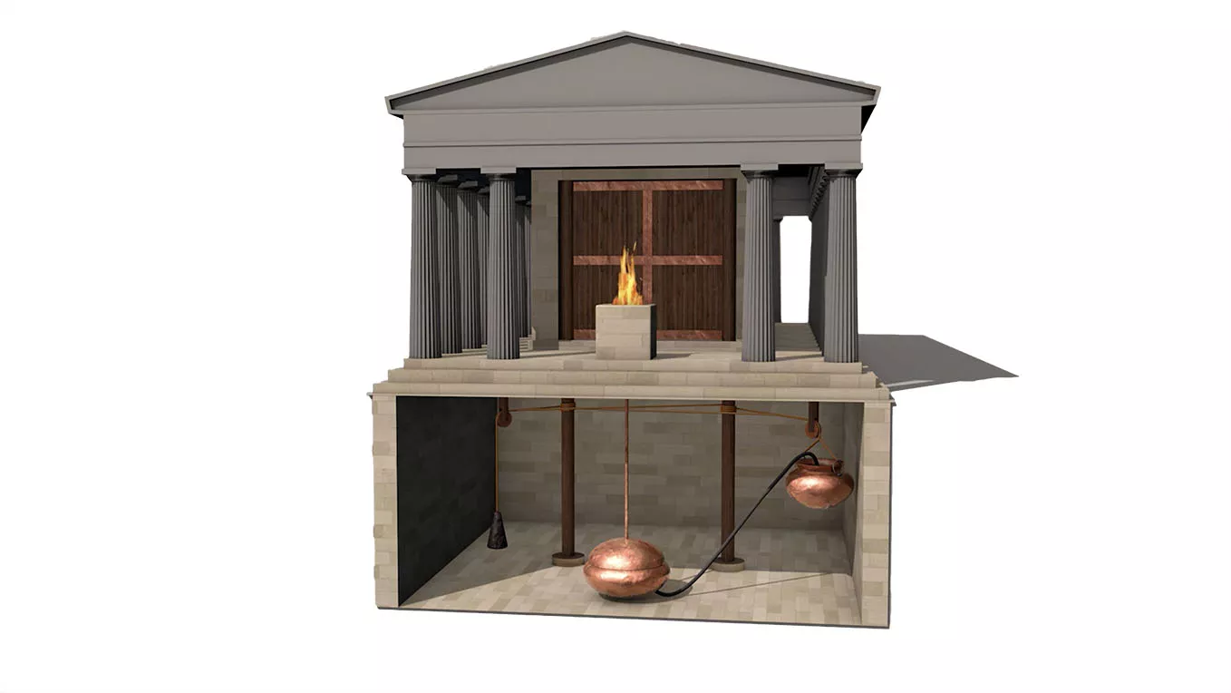 La calor del foc augmentava la pressió en un recipient amb aigua situat a sota del temple