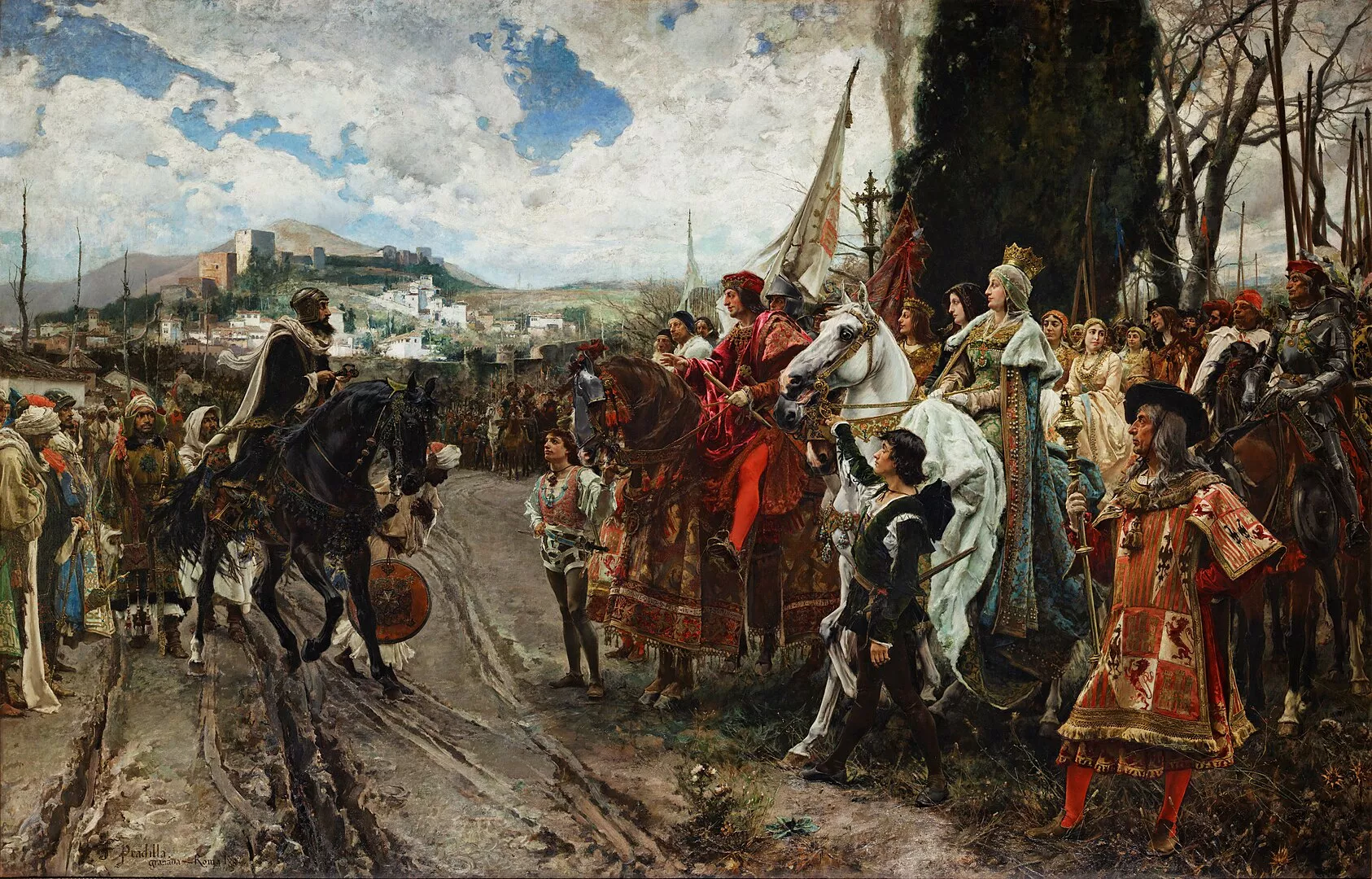 El quadre 'La rendició de Granada', del pintor Francisco Pradilla, representa la rendició d'aquest antic regne de mans del cabdill musulmà Boabdil