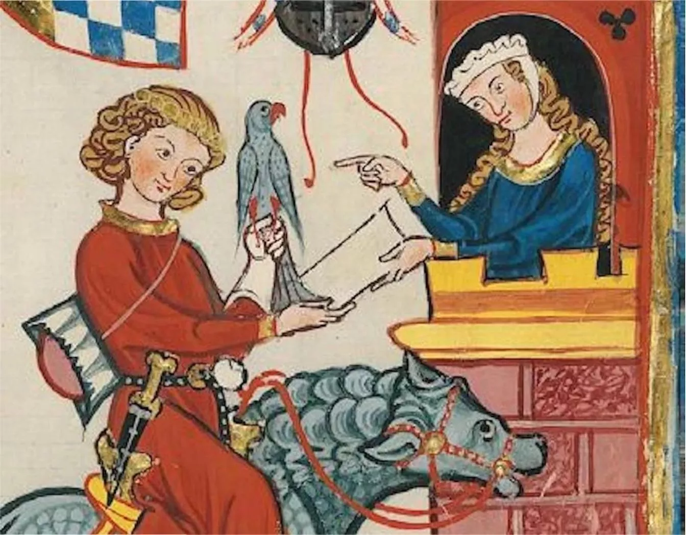 Il·lustració del Còdex Manesse del segle XIV que mostra una dama a la torre, com Aldonça