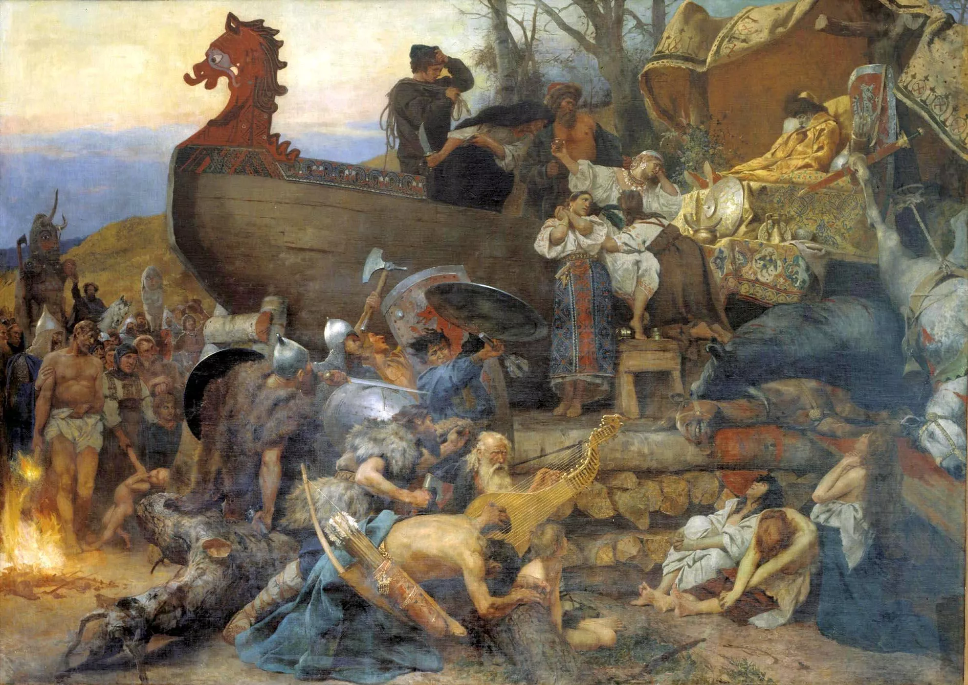 Els vikings van ser grans guerrers i comerciants, però també eren profundament espirituals. En aquesta pintura es recrea el funeral d'Ígor de Kíev