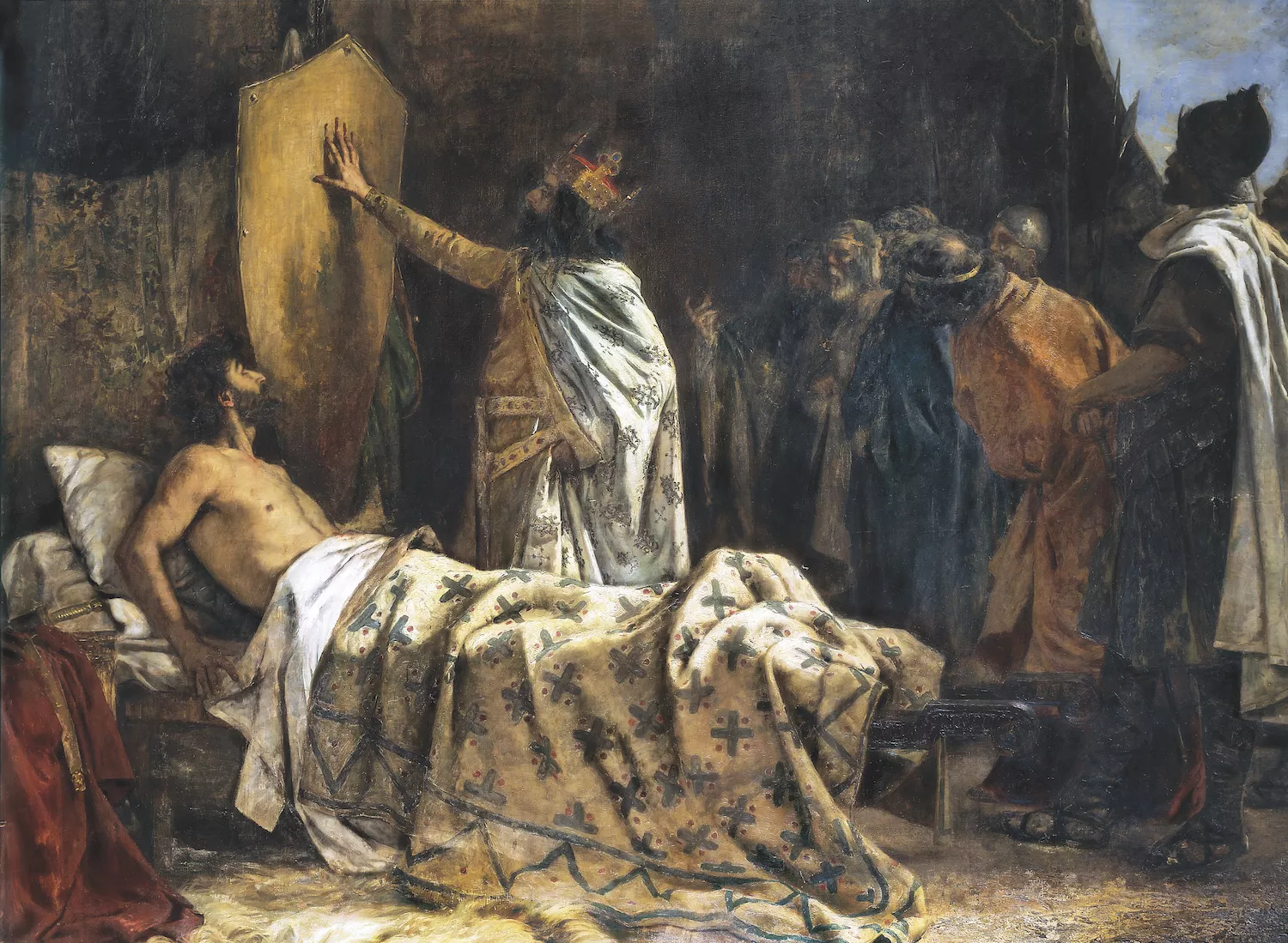La mort de Guifré i el llegendari origen de les quatre barres en el quadre de P. A. Béjar que es conserva al castell de Santa Florentina de Canet de Mar