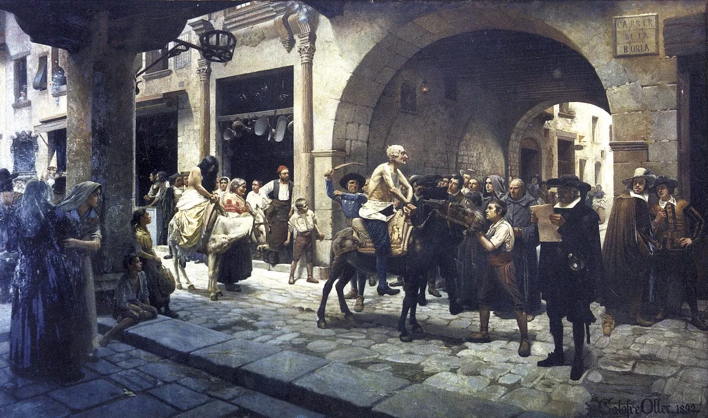 ‘Bòria avall’ (1892), de Francesc Galofré, representa el suplici dels assots en públic al carrer de la Bòria de Barcelona