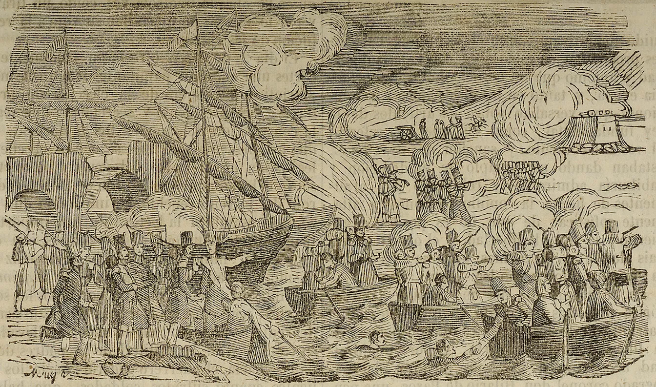 Escena de la batalla de Luchana, el 1836, durant el setge de Bilbao de la primera guerra carlina. La derrota del Carlisme va significar la fi del règim foral