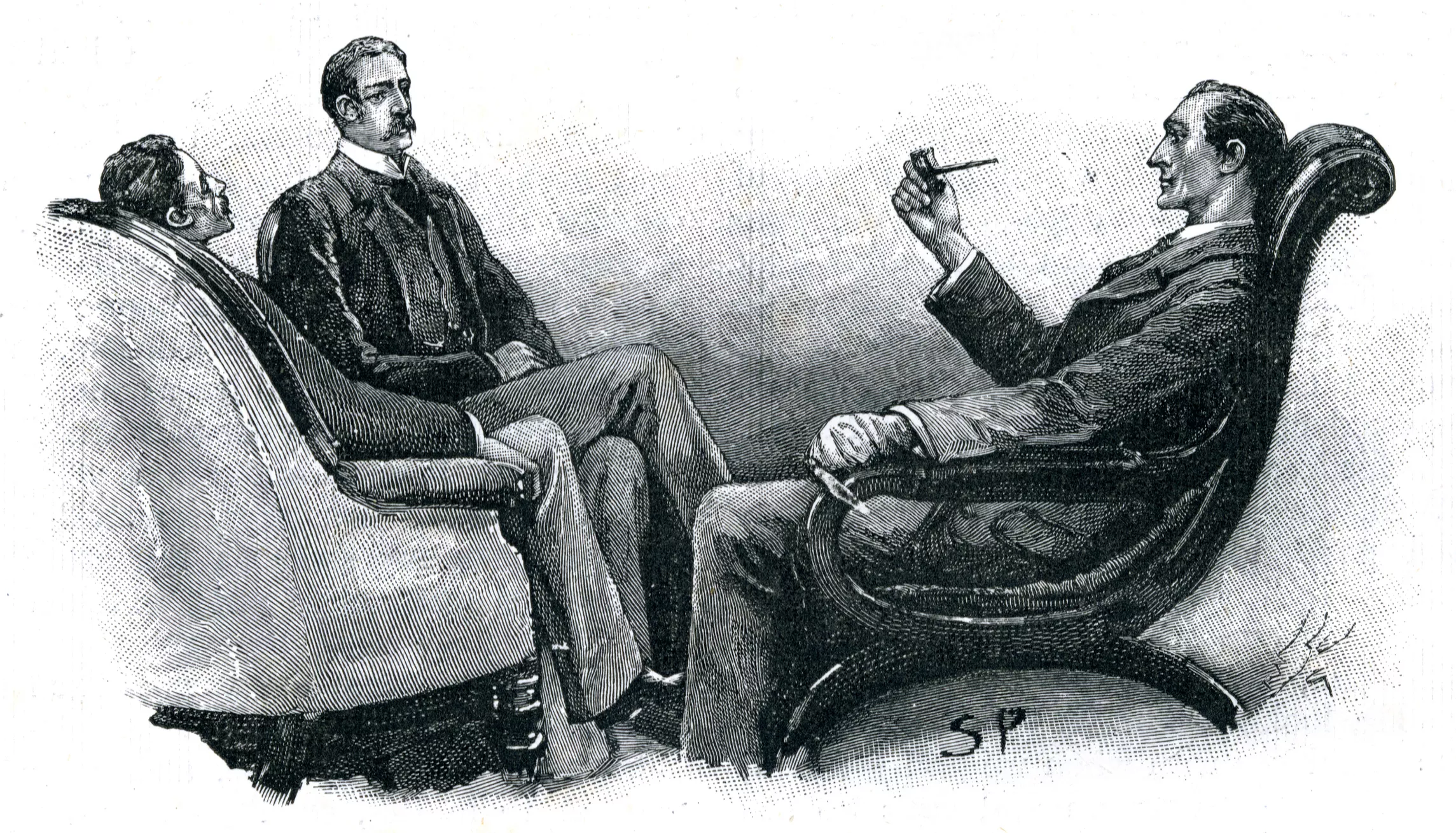 En aquesta il·lustració, Holmes apareix fumant una pipa, un element que s’acabaria incorporant a la seva iconografia