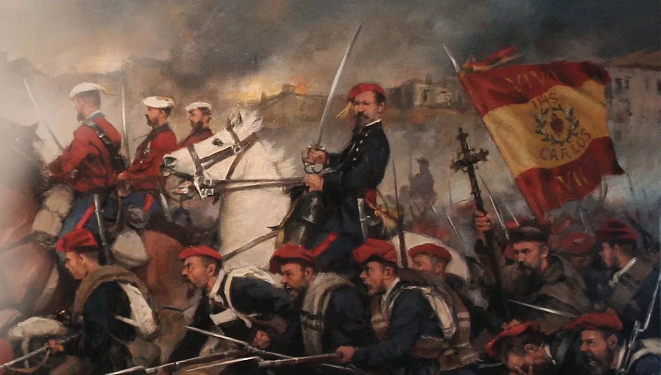 El General Tristany al front de les tropes carlines de Girona a la Tercera Guerra Carlina (quadre de Ferrer Dalmau)