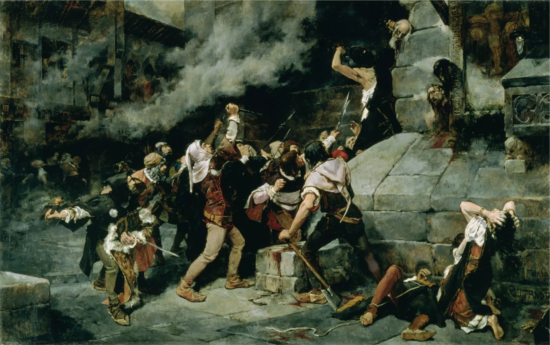 El quadre de Vicente Cutanda 'Als peus del Salvador' (1887) recrea una matança de jueus en temps medievals
