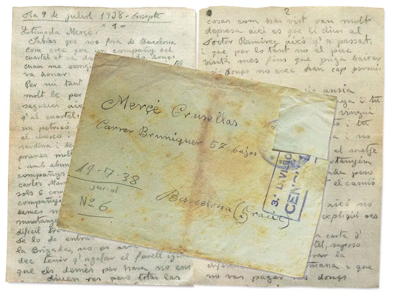 Muntatge amb algunes de les cartes que Joan Adserias va enviar a Mercè Crusellas des de la trinxera