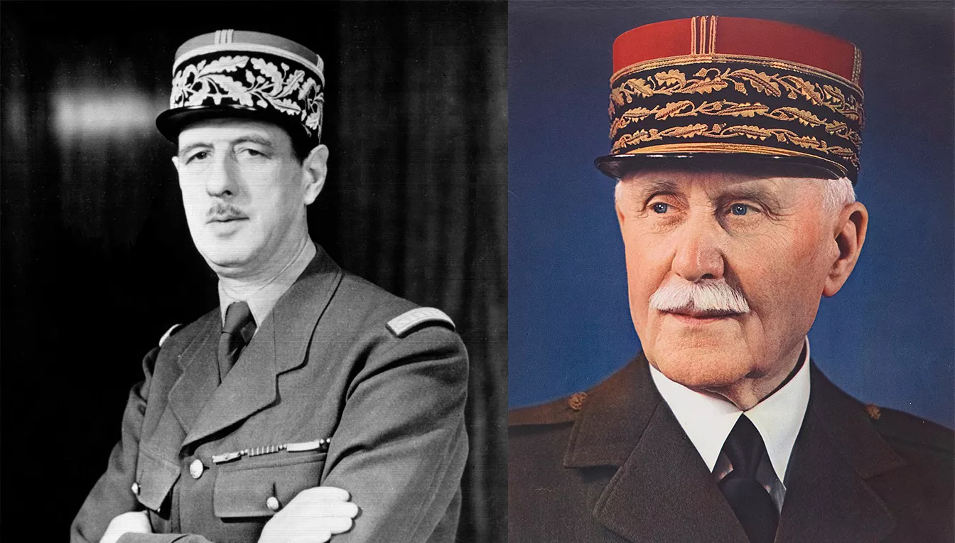 Charles de Gaulle (esquerra) i Philippe Pétain (dreta)