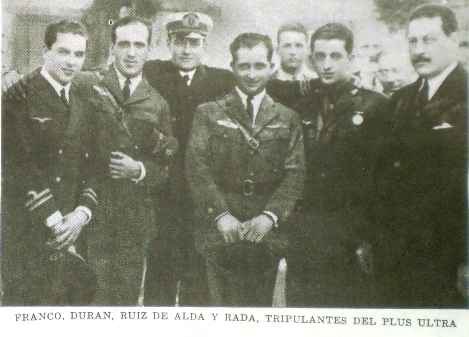 Ramón Franco amb els tripulants del 'Plus Ultra': Durán, Ruiz de Alda i Rada
