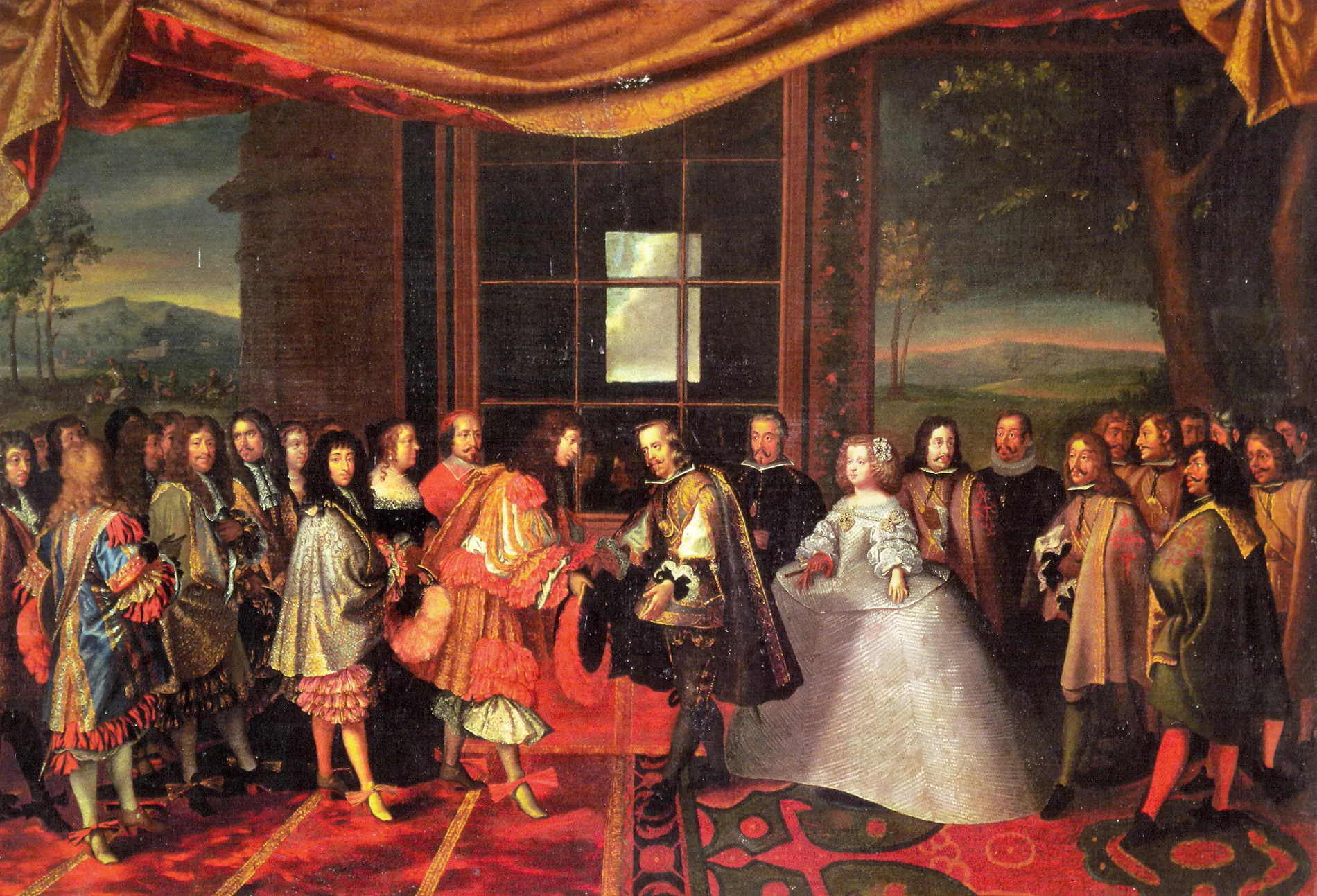 La signatura del tractat amb Lluís XIV de França i Felip IV de Castella a l'Illa dels Faisans el 1659