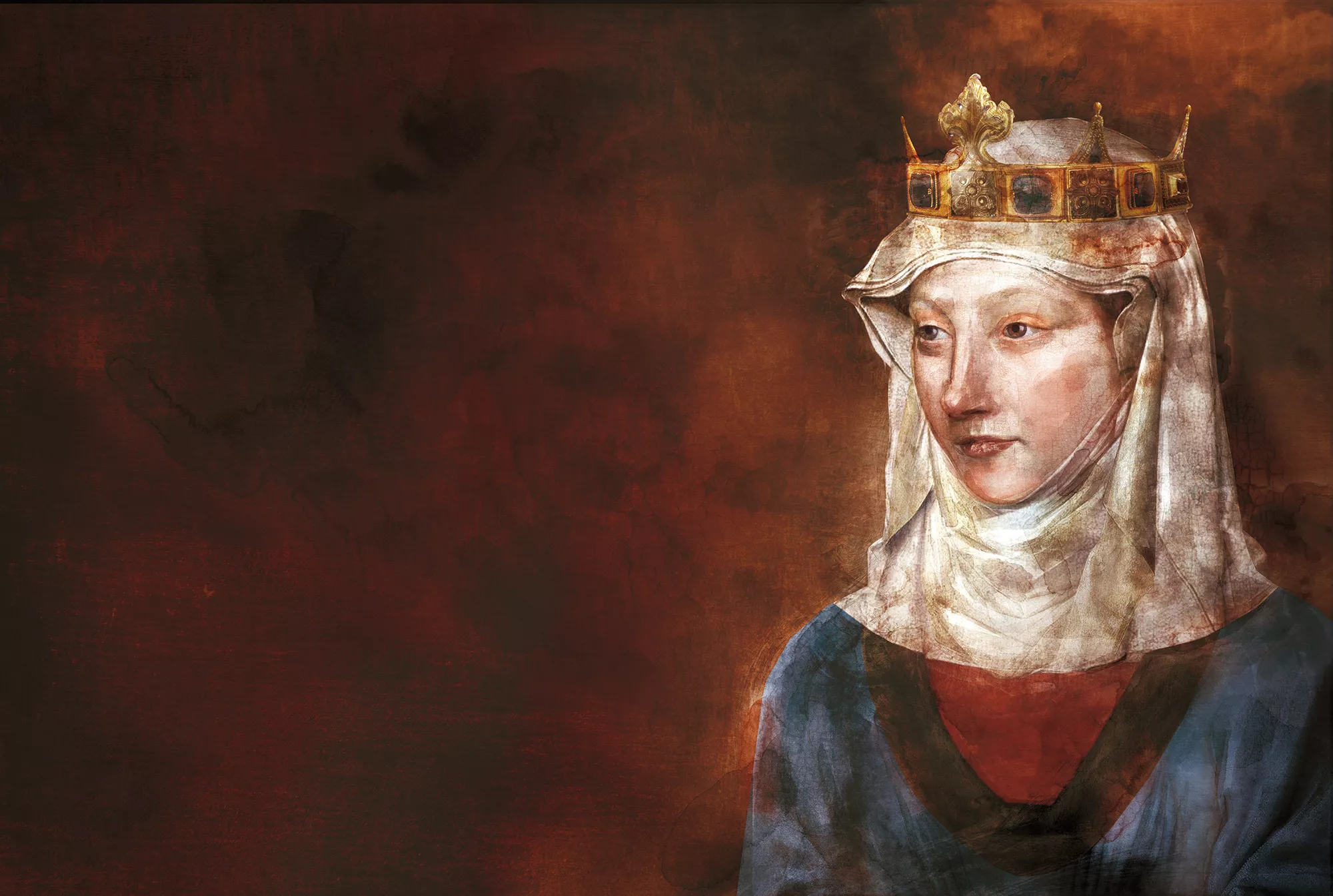 La reina era devota de l’orde del Cister. Per això en aquest retrat fet especialment per a ‘Sàpiens’ se la representa tal com les fonts històriques assenyalen que anava vestida.