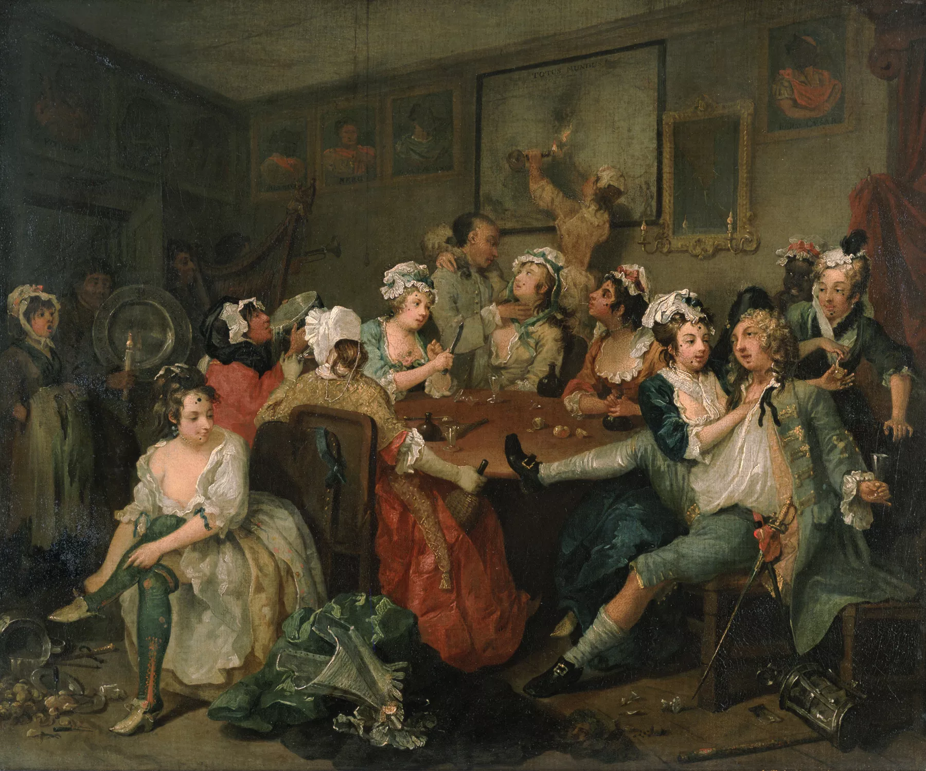 Prostitutes en una taverna anglesa del segle XVIII, l’època en què els pre- servatius es van començar a utilitzar per evitar malalties venèries