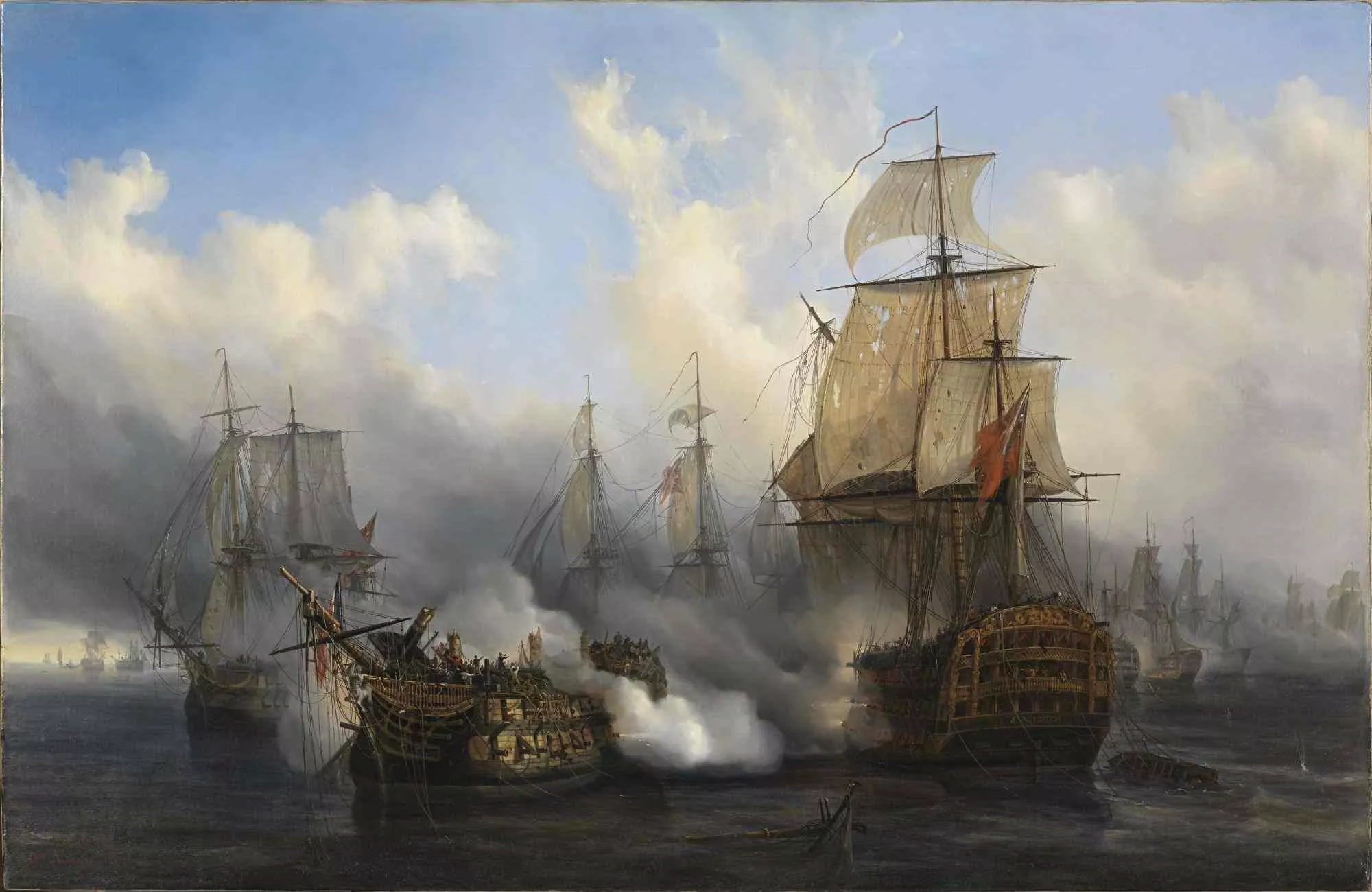 Els combats a curta distància van ser terribles. Molts vaixells van quedar destrossats, com el francès 'Redoutable'