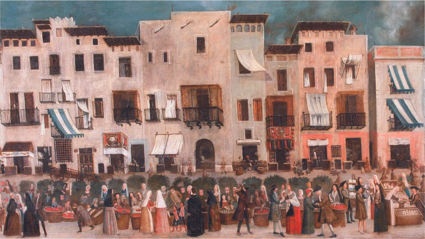 A la imatge, el mercat de la plaça del Born de Barcelona, en una pintura anònima del segle XVIII coneguda popularment com “el Bornet”