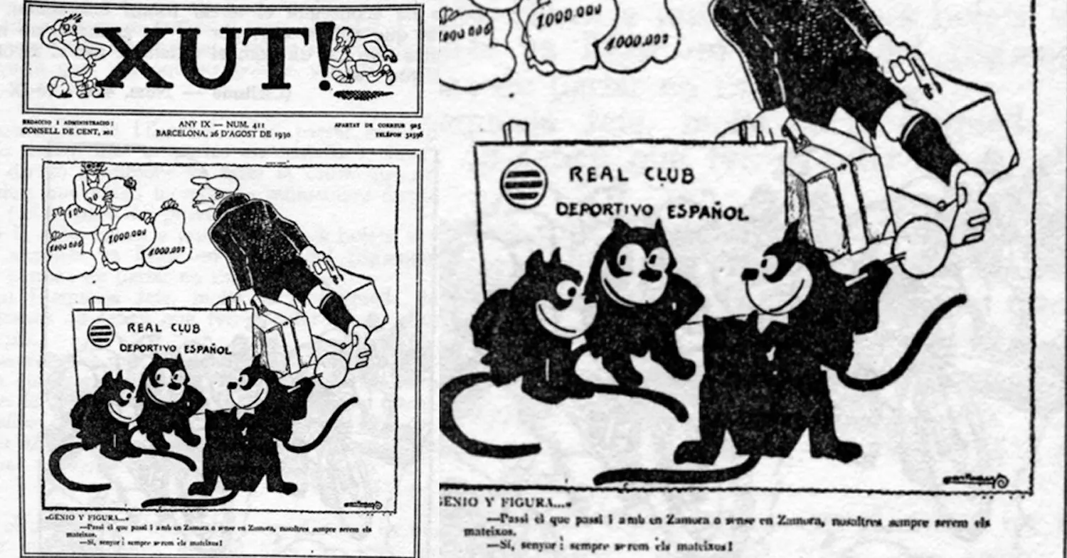 Detall de la portada de 'Xut!' del 26 d'agost de 1930 en què els quatre gats negres es substituïen per quatre gats pericos