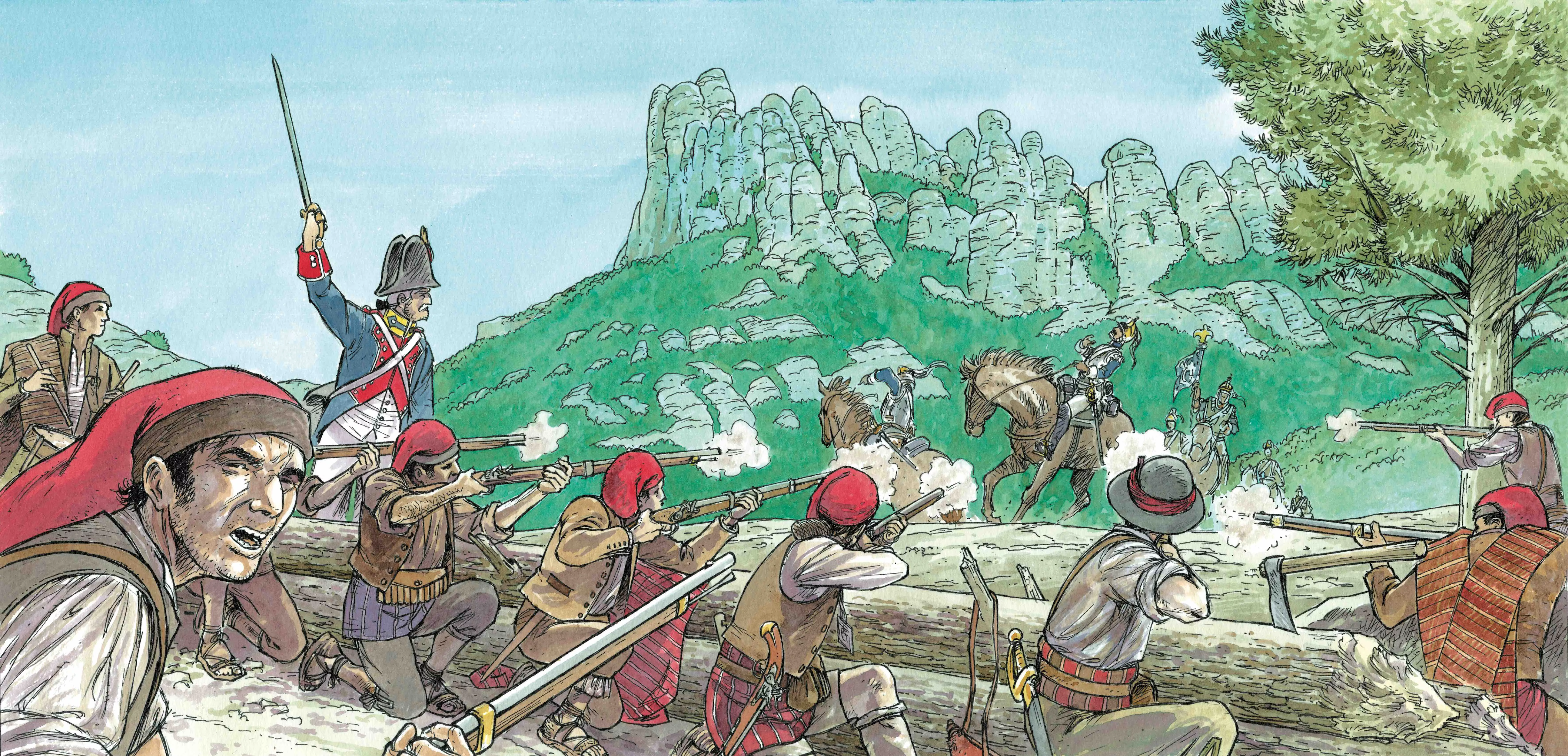 Aquesta recreació, feta especialment per a 'Sàpiens' per l’il·lustrador Oriol Garcia i Quera, reprodueix l’inici de la primera batalla del Bruc, quan una coratjosa milícia catalana, formada majoritàriament per homes inexperts, va derrotar una columna de prop de quatre mil homes de l’Exèrcit francès