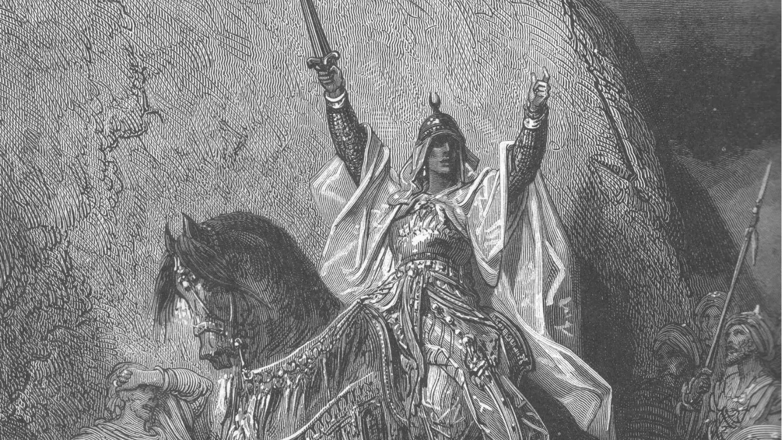 Saladí victoriós al camp de batalla, en un gravat colorit del segle XIX. El cabdill va saber planejar un únic i contundent cop per enderrocar l’exèrcit croat