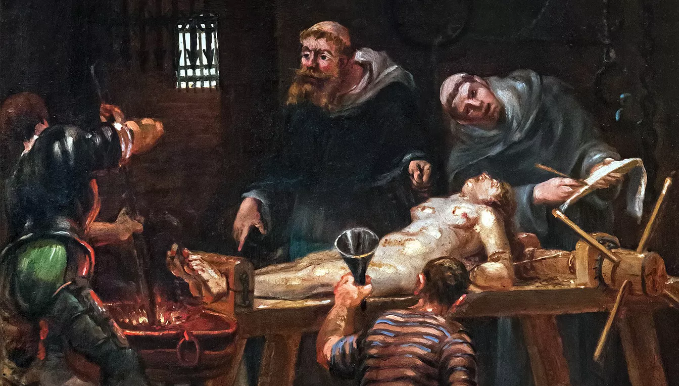 Brinvilliers va ser torturada fent-li beure gran quantitat de líquid, que dilatava l’aparell digestiu, causant un fort dolor. El pintor Jean-Baptiste Cariven ho va retratar l'any 1878