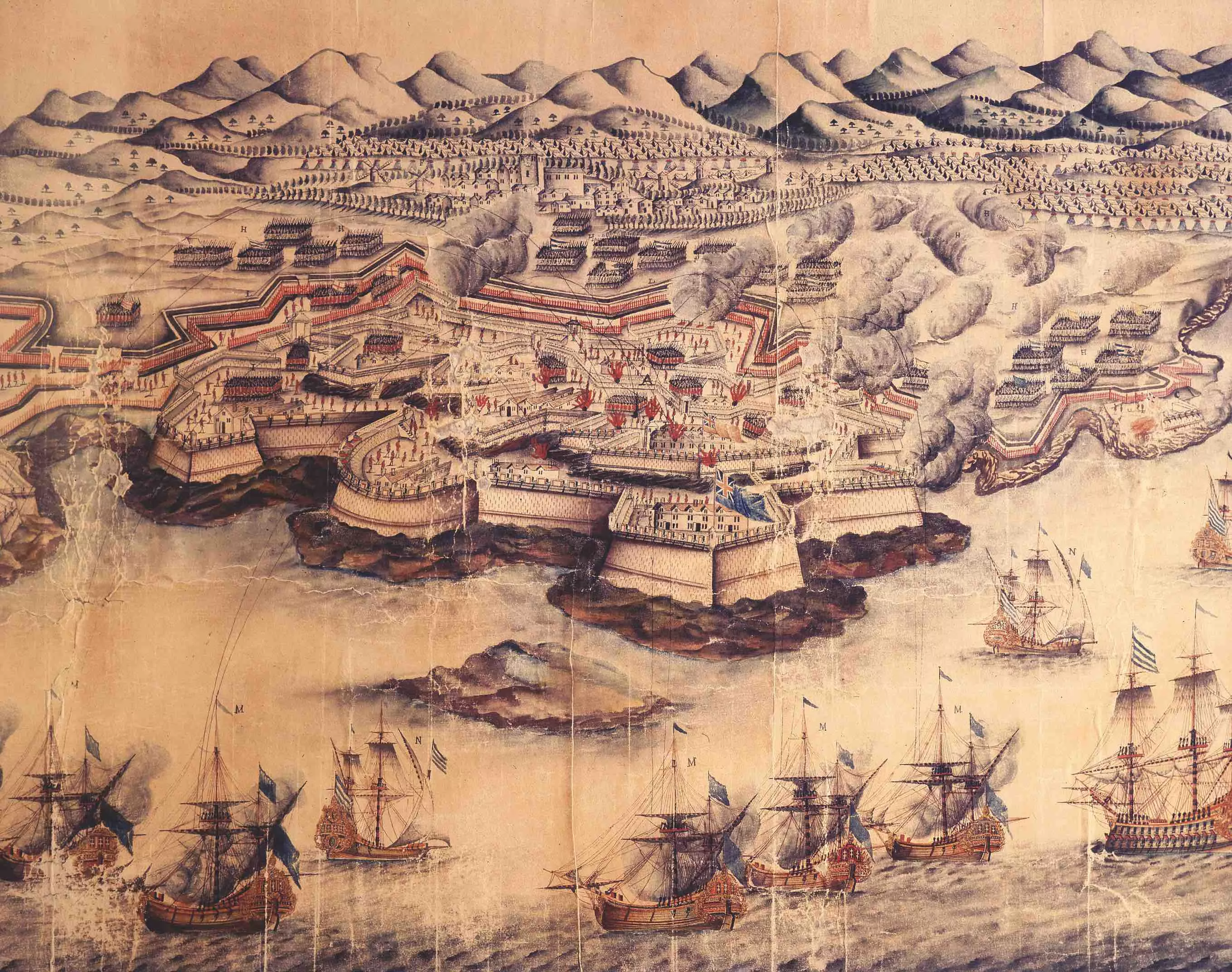 En la guerra dels Set Anys, els anglesos van subestimar la flota francesa i el 1756 el port de Maó va caure a les seves mans, com recull el quadre