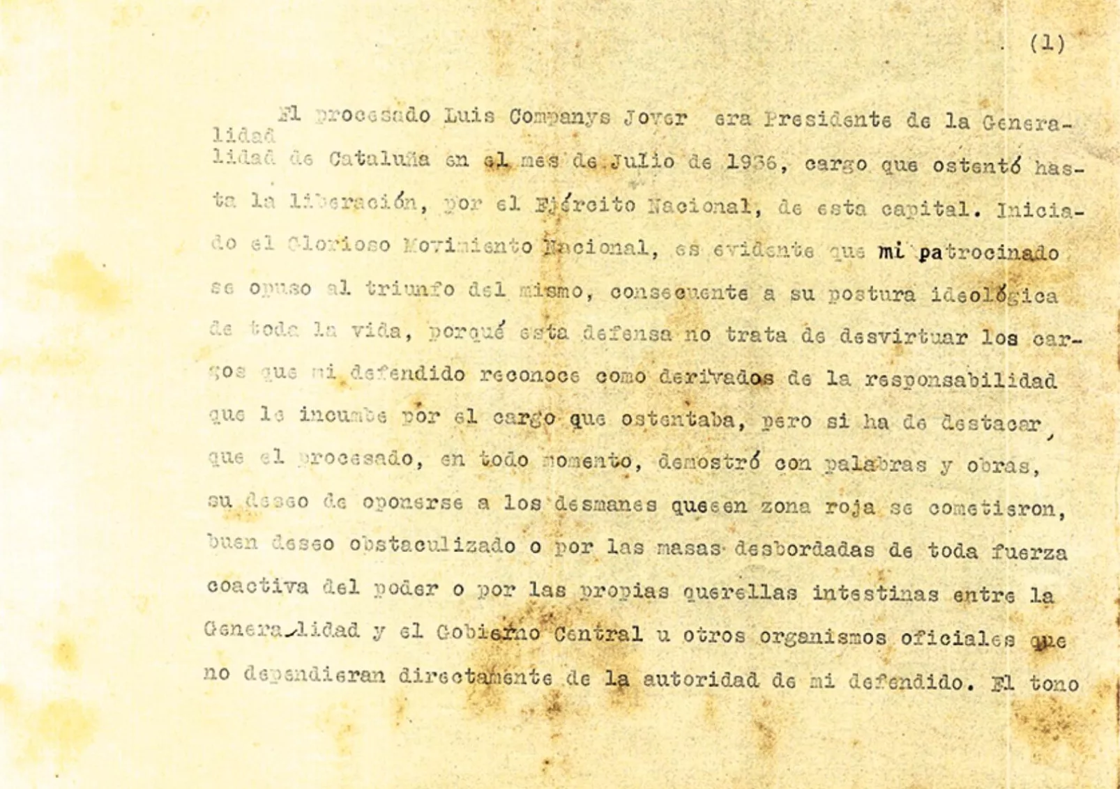 Un dels documents de la defensa de Lluís Companys
