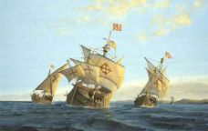 Il·lustració amb les tres naus de l'expedició de Colom