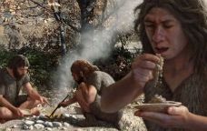 Il·lustració de neandertals menjant