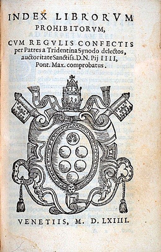 Portada de la primera edició de l''Index librorum prohibitorum' Portada de la primera edició de l''Index librorum prohibitorum'