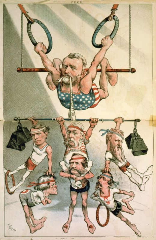 Caricatura que mostra Ulysses S. Grant com un acròbata sostenint-se amb les 'Whiskey Ring' (anella del whisky). Publicada a la revista satírica 'Puck' (1880) - Joseph Keppler / Wikimedia Commons Caricatura que mostra Ulysses S. Grant com un acròbata sostenint-se amb les 'Whiskey Ring' (anella del whisky). Publicada a la revista satírica 'Puck' (1880) - Joseph Keppler / Wikimedia Commons