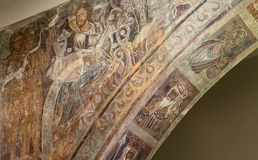 Detall d'una de les pintures murals de Sixena conservades al MNAC Detall d'una de les pintures murals de Sixena conservades al MNAC